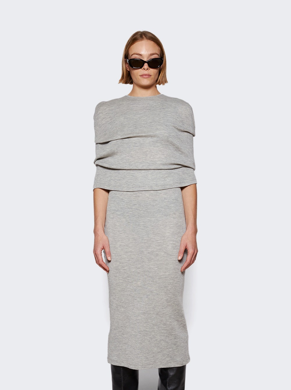 Cashmere Cape Tube Dress Pale Grey - 3