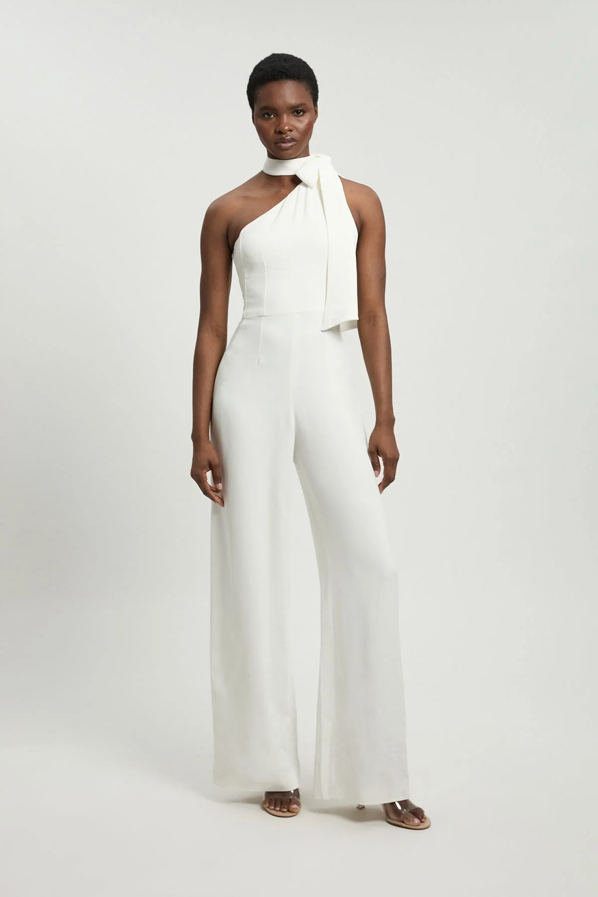 Satin One Shoulder Pleat Detail Jumpsuit - 1