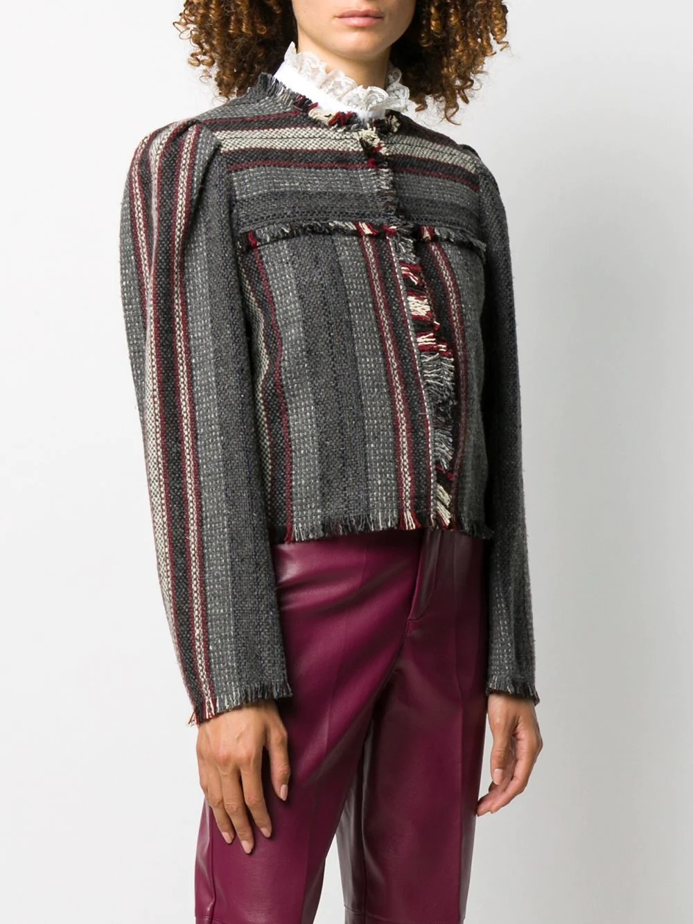 fringed woven stripe jacket - 3