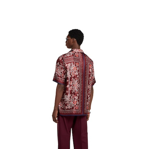 Printed silk twill bowling shirt - 4