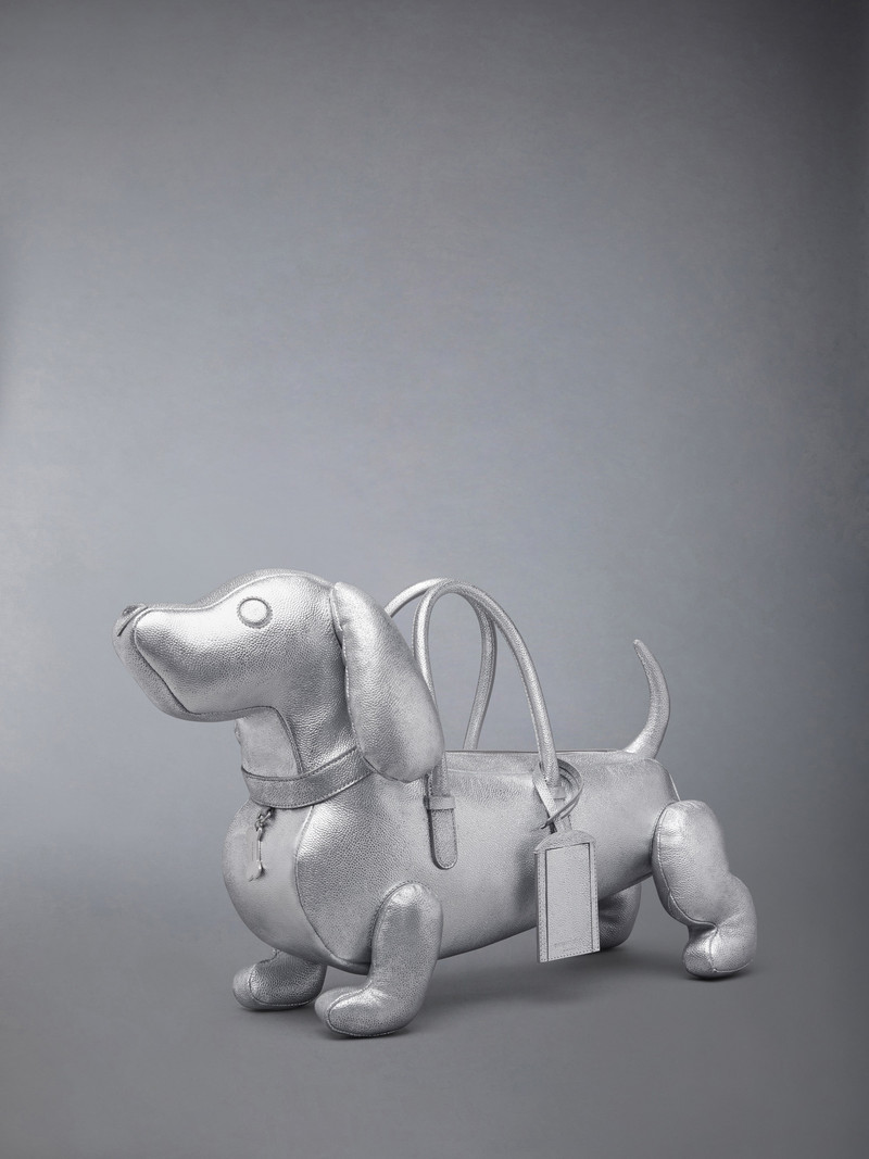 Thom Browne SILVER HECTOR BAG IN PEBBLE GRAIN LEATHER outlook