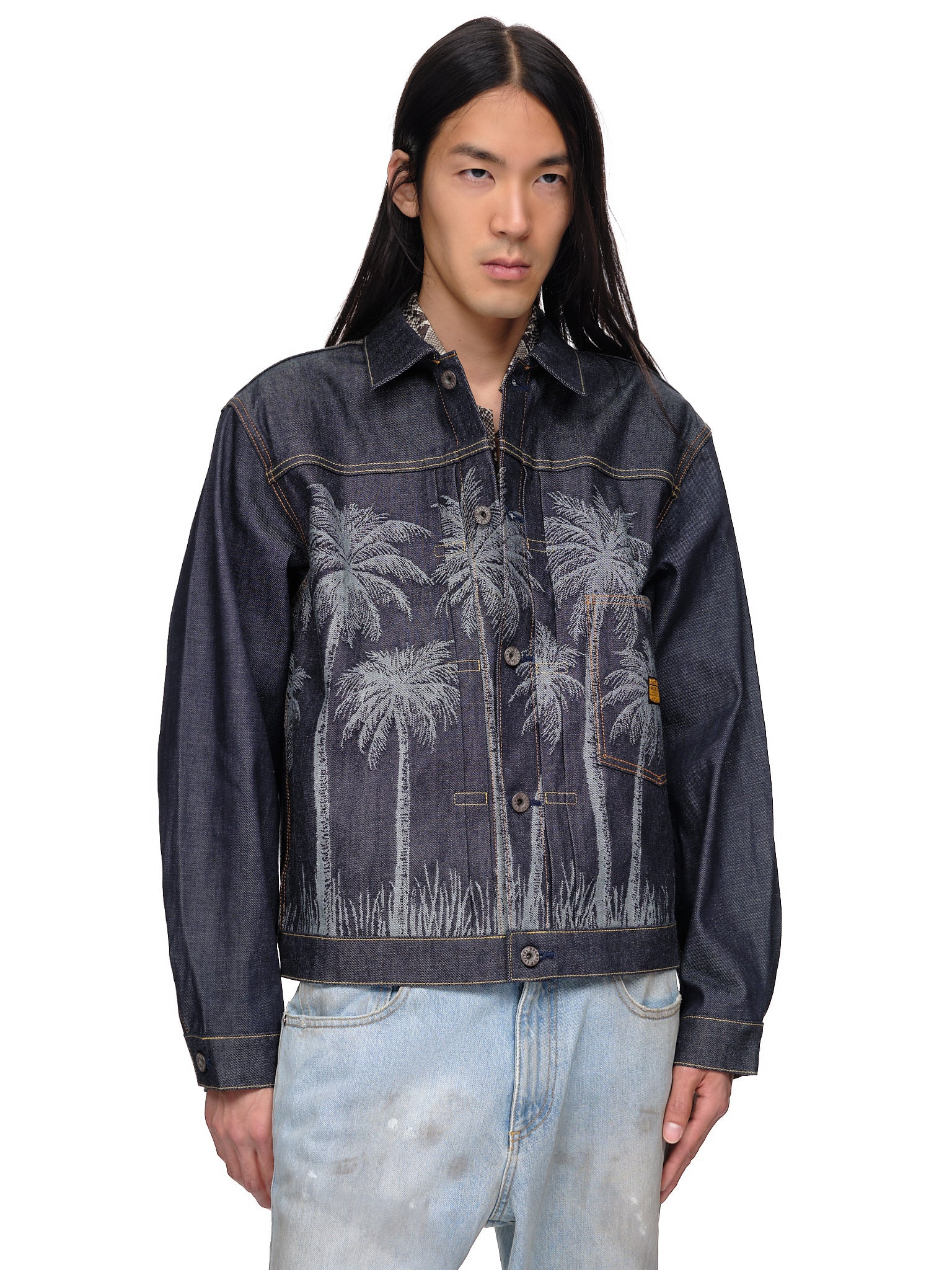 Palm Tree Jacquard Denim Jacket - 4