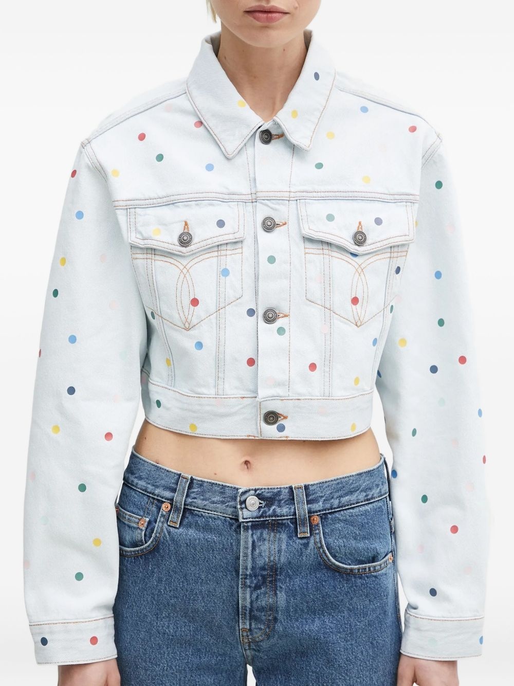 polka-dot denim jacket - 4