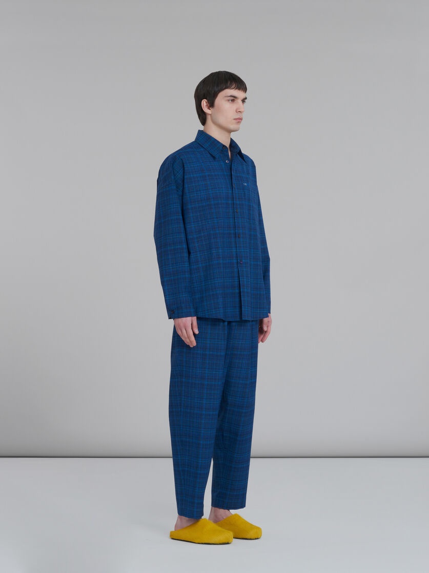 BLUE STRETCH WAIST TROUSERS IN CHECKED LIGHT WOOL - 5