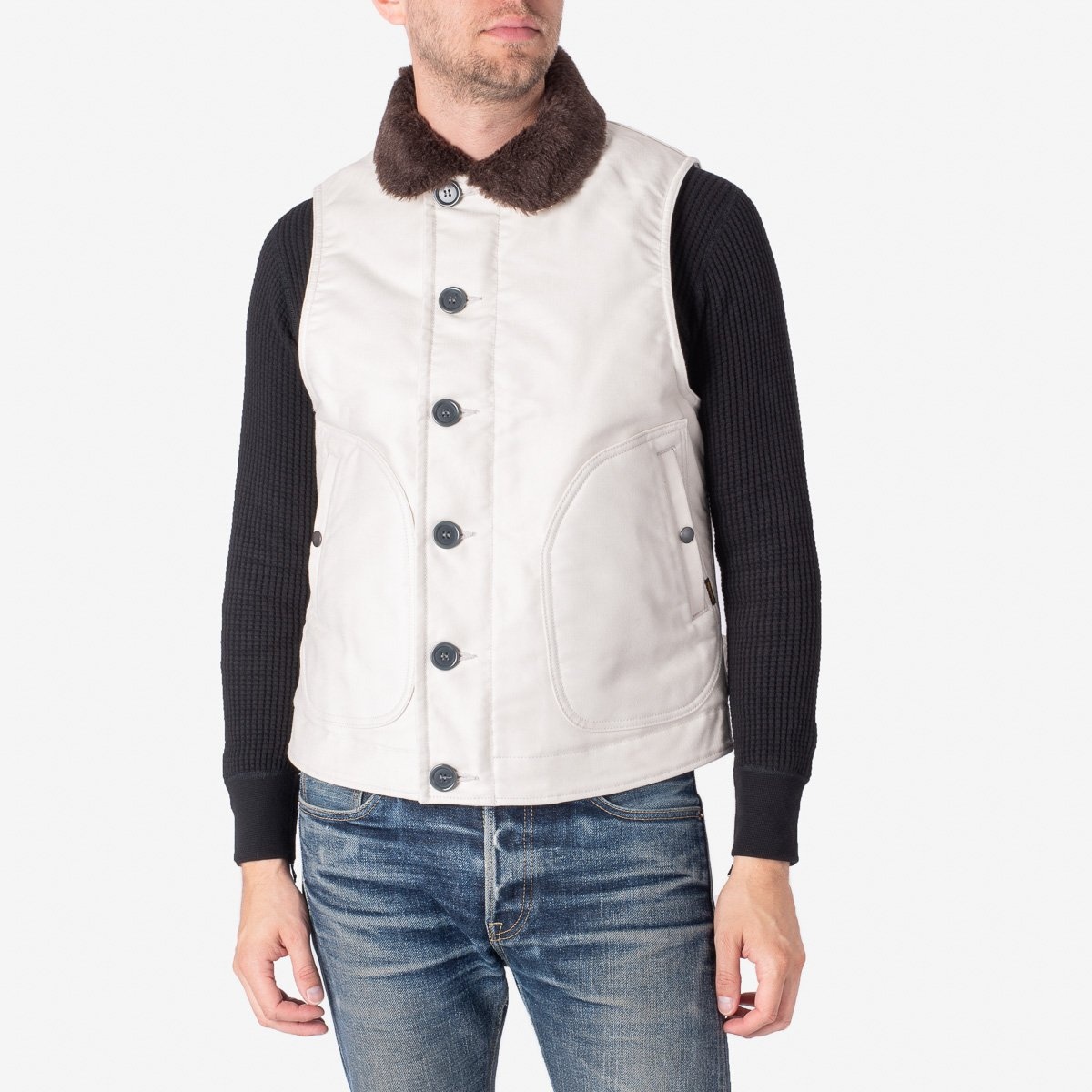 IHV-22-IVO Alpaca Lined Whipcord N1 Deck Vest - Ivory - 2