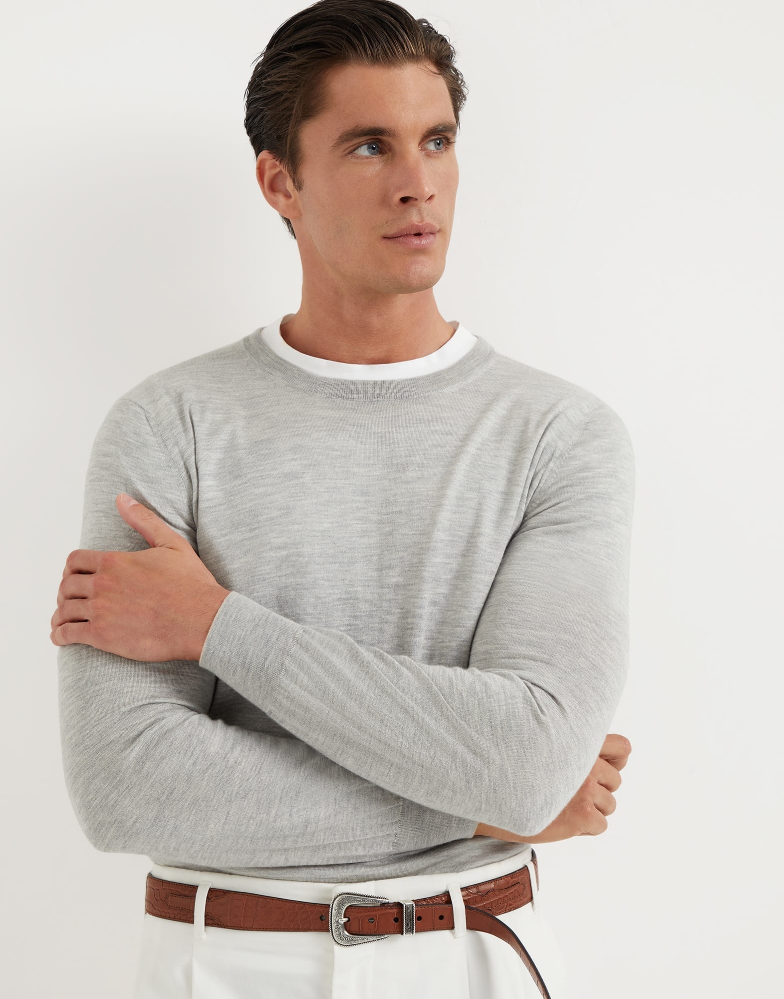 Lightweight cashmere and silk crew neck sweater - 4
