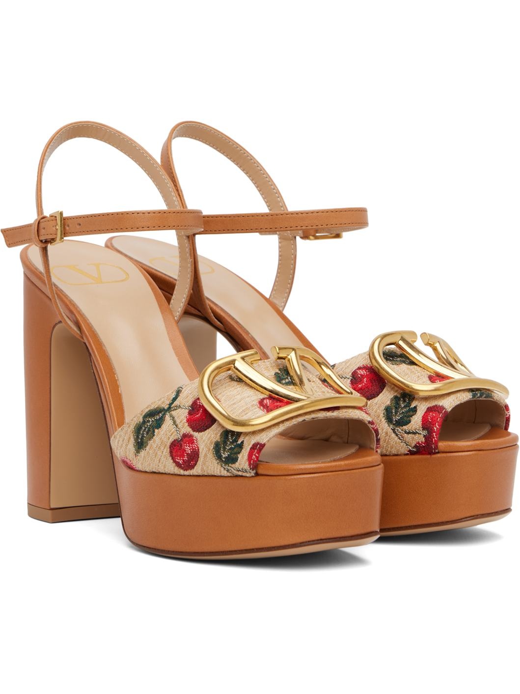 Beige & Brown VLogo Signature Cherryfic Platform Sandals - 4