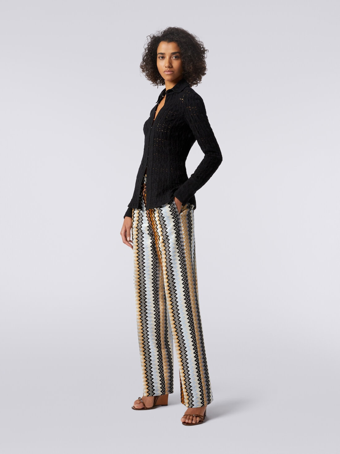 Straight zigzag viscose trousers with lurex - 3