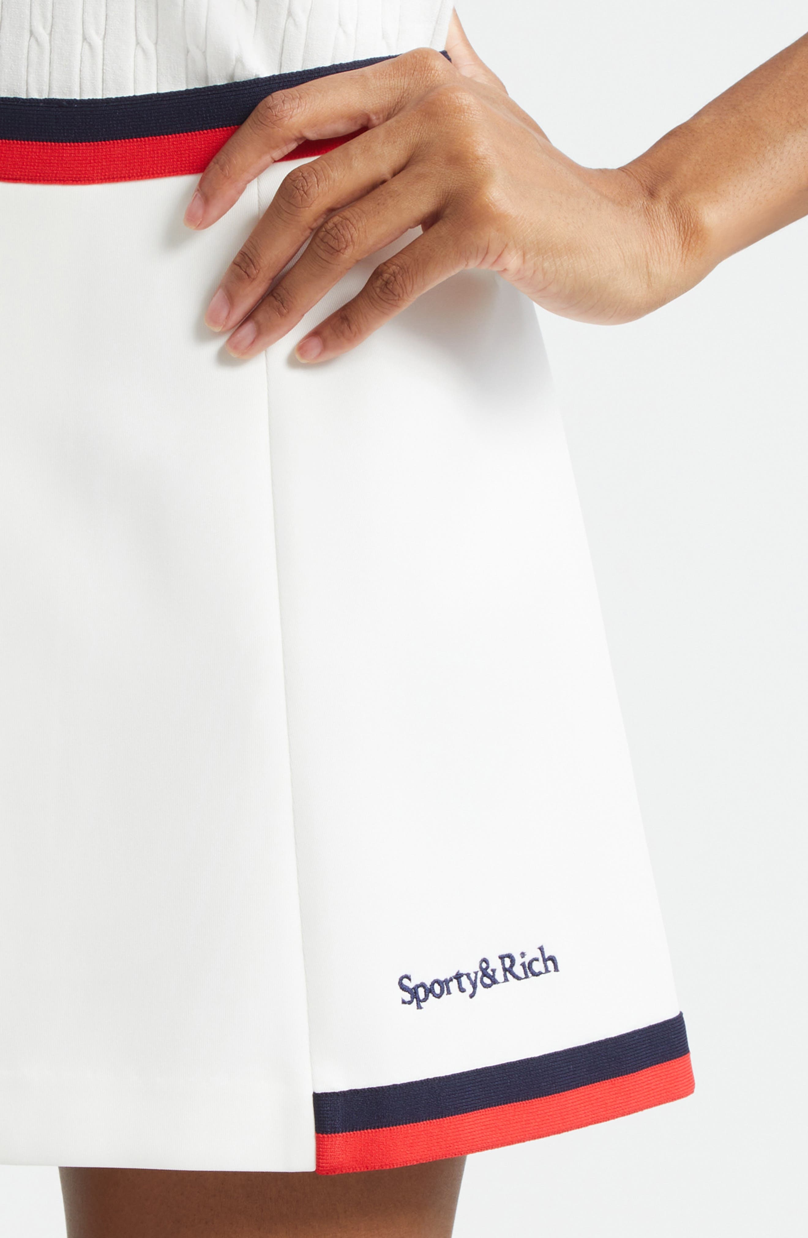 Sporty & Rich Mila Logo Detail Miniskirt in White/Navy/Fire Red at Nordstrom - 5