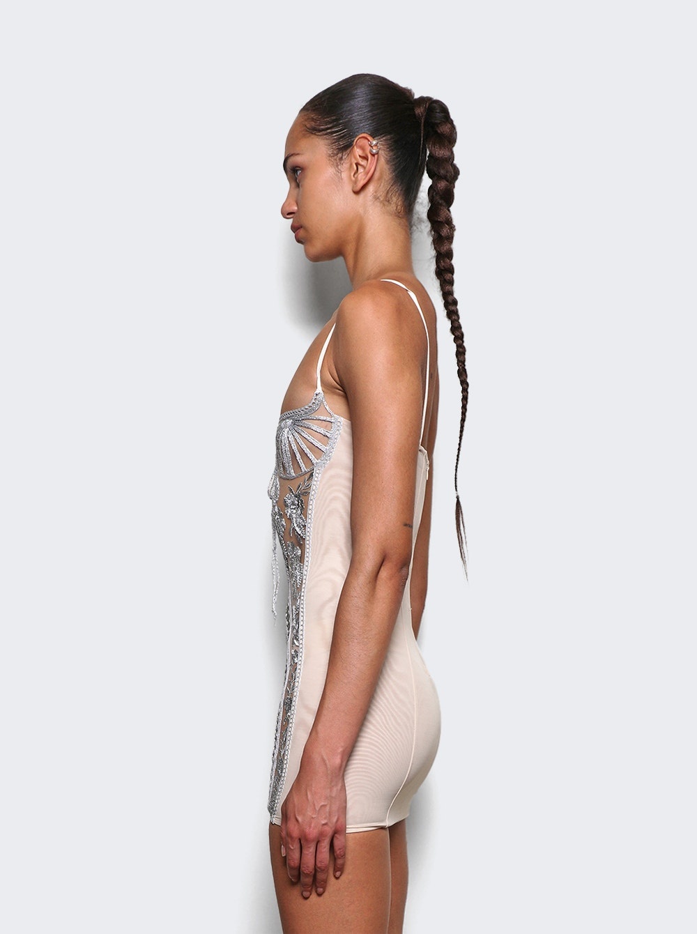 Embroidered Sheer Mini Dress Silver - 4