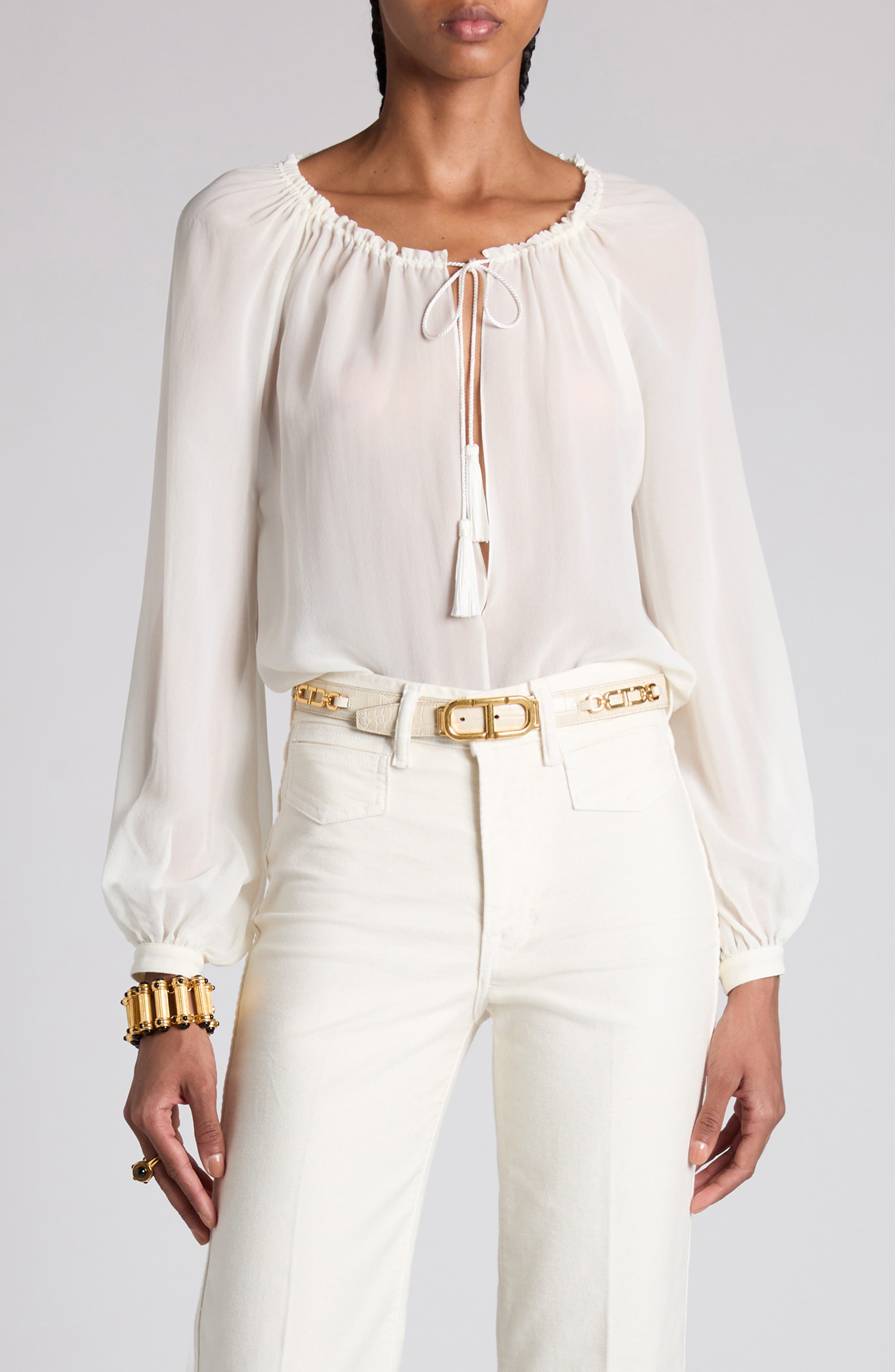 TOM FORD Silk Georgette Top in Aw020 Cream at Nordstrom - 1