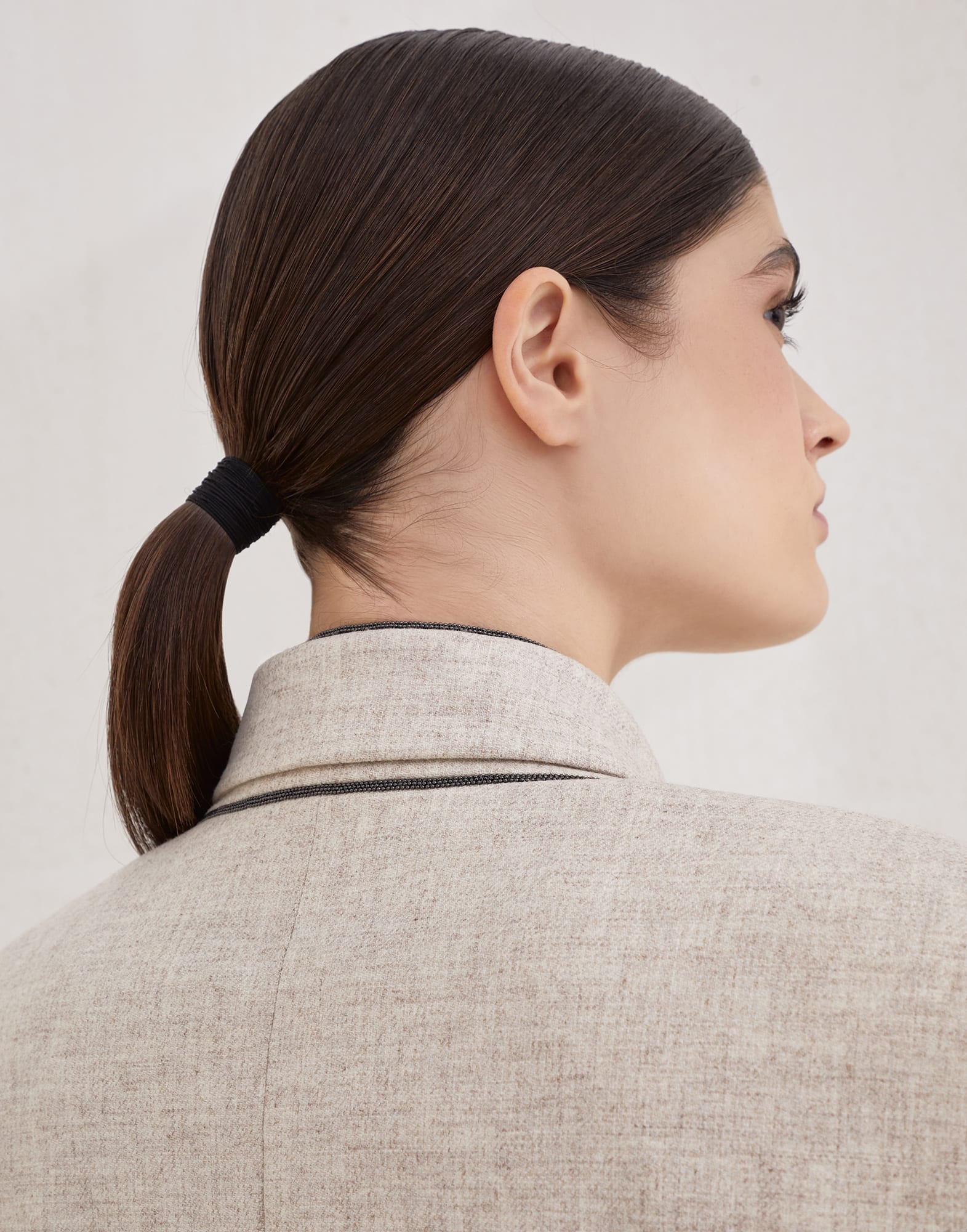 Virgin wool and cashmere twill flannel blazer with monili - 3