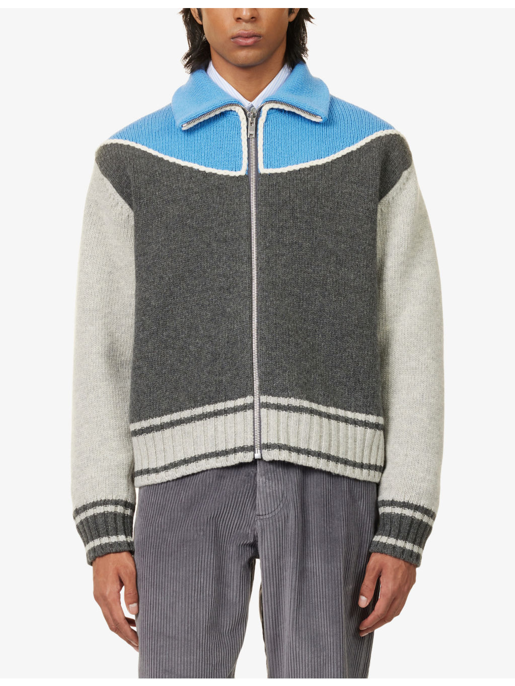 Colour-Block Knitted Jacket - 3