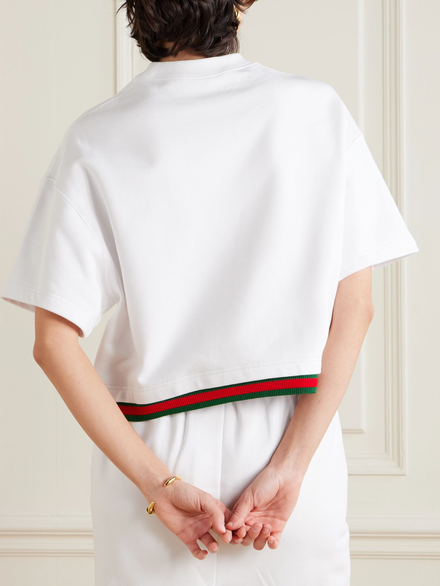 Appliquéd striped cotton-jersey T-shirt White - 3