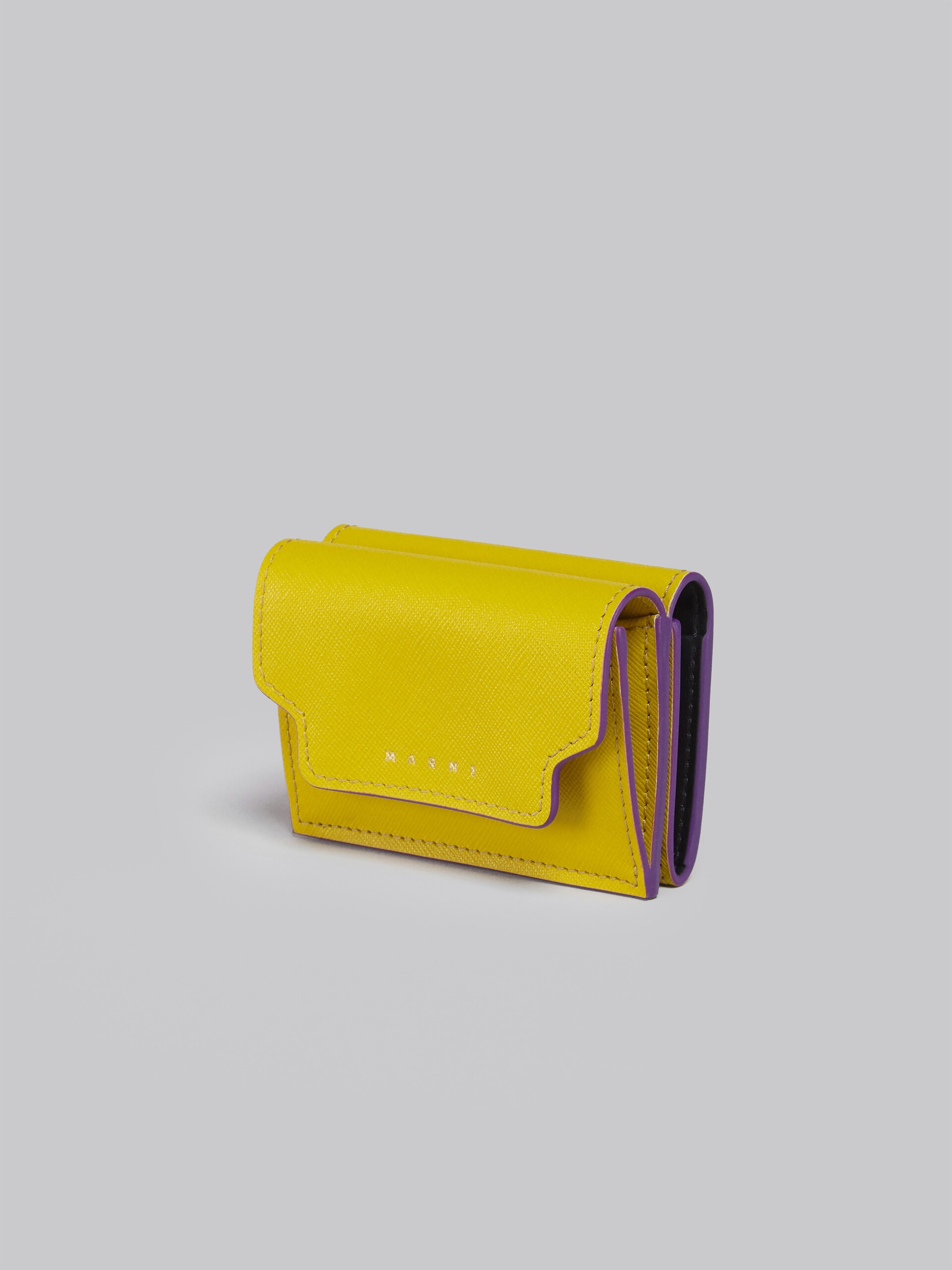 YELLOW SAFFIANO LEATHER TRI-FOLD WALLET - 4