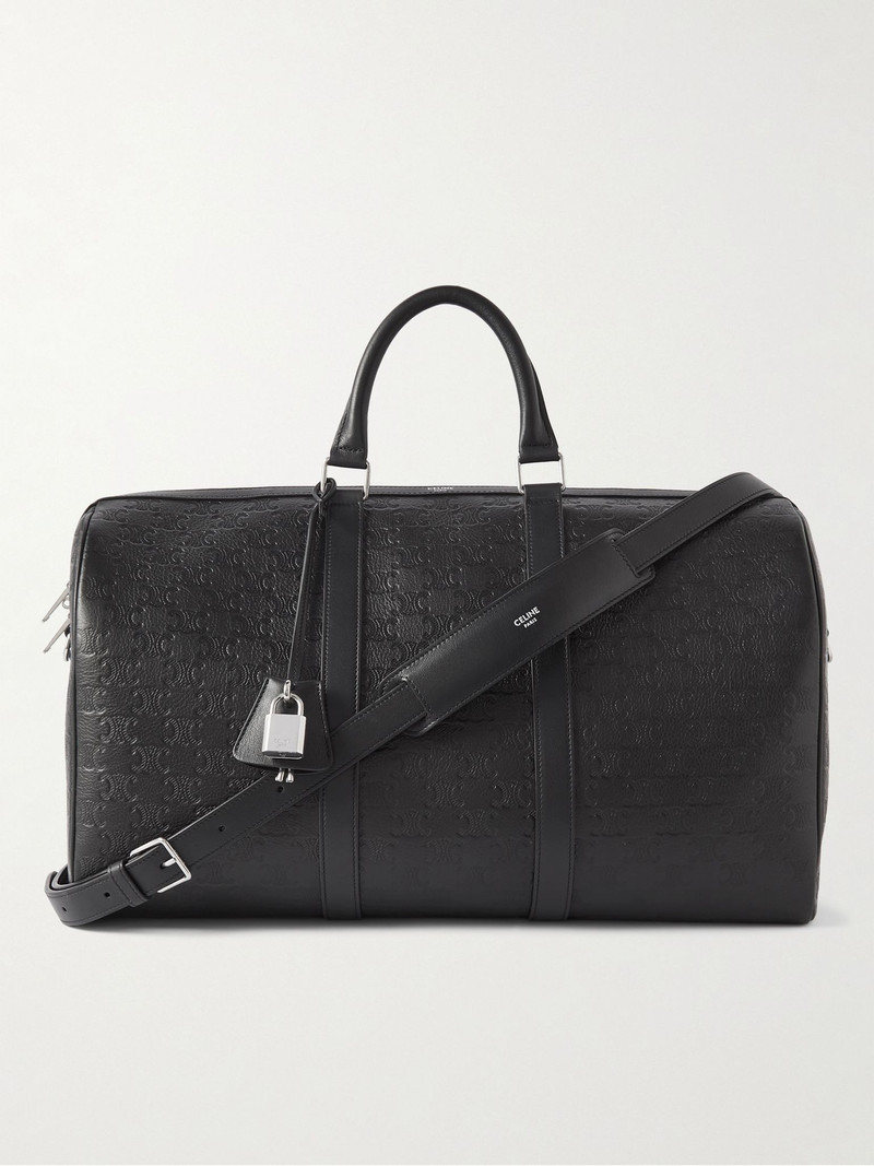 Medium Voyage Logo-Debossed Leather Holdall Black 1