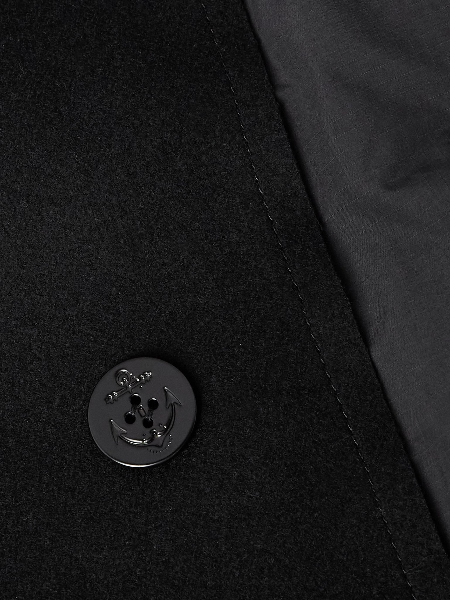 Double-Breasted Wool and Ripstop Down Bomber Jacket Black - 4
