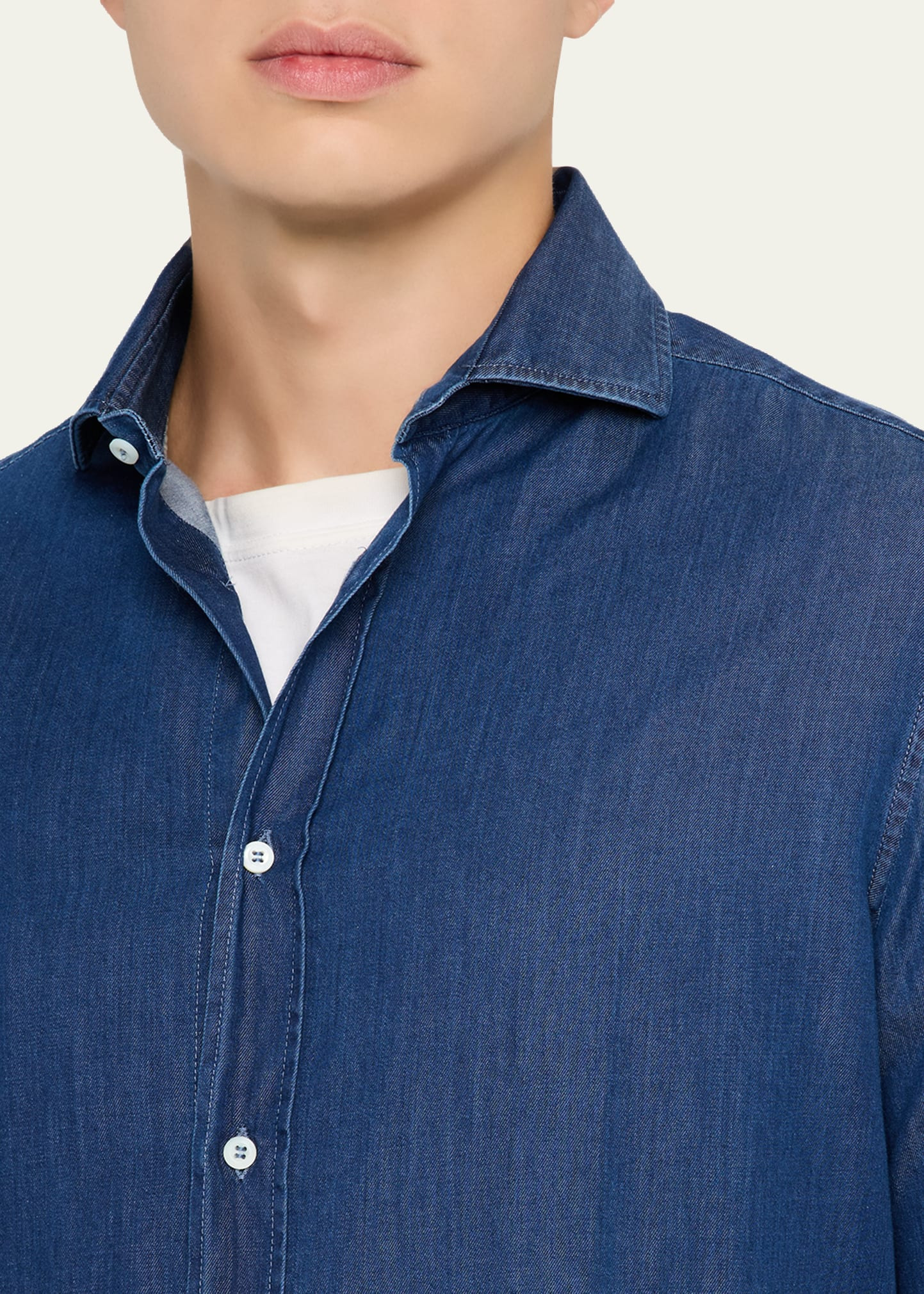Men's Denim Spread Collar Button-Down Shirt - 5