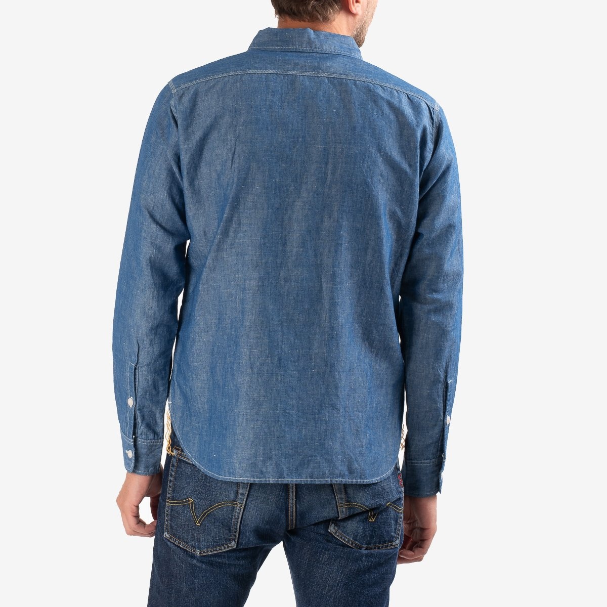 IHSH-222-IND 5oz Selvedge Cotton Linen Chambray Work Shirt - Indigo - 3