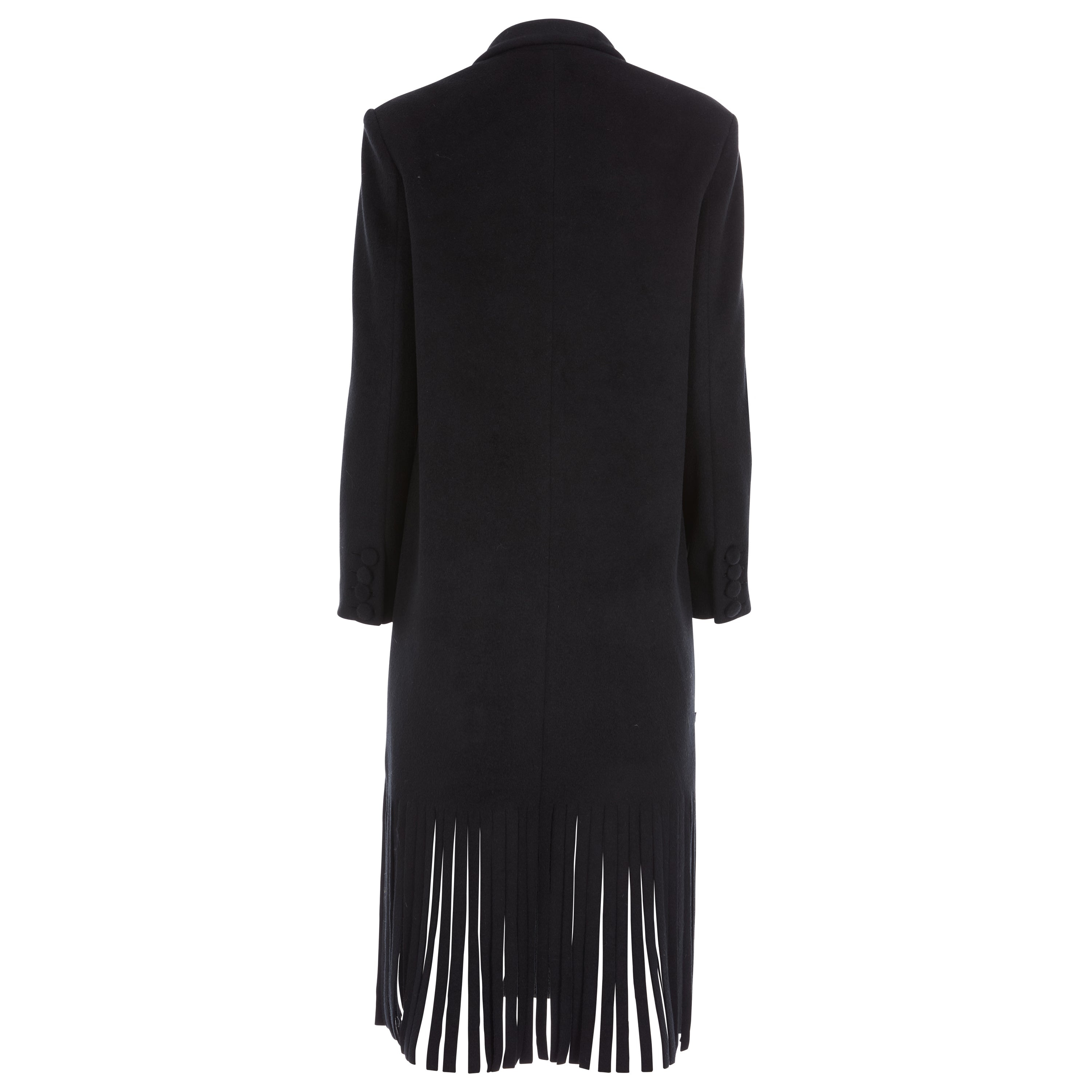 Wool Cashmere Tuxedo Fringe Coat Black - 2