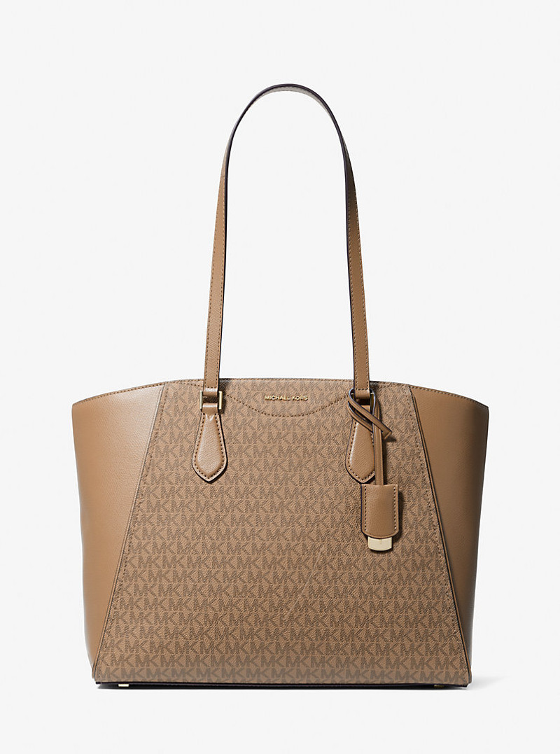 Taryn Large Signature Logo and Leather Tote Bag 1