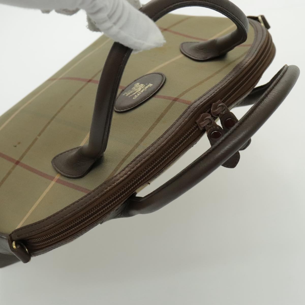 Burberry Nova Check Hand Bag Canvas Leather Brown Gold - 6