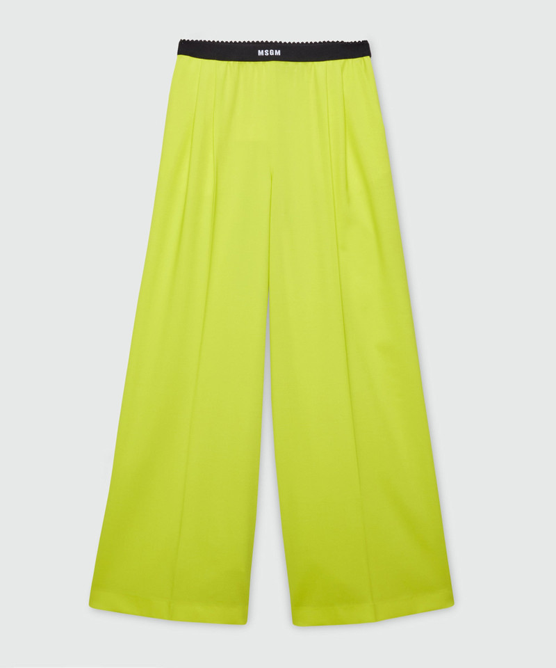 Lime palazzo trousers in lightweight wool with elasticated waistband and MSGM logo 1