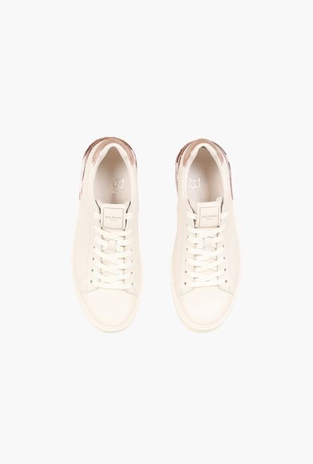 White calfskin and metallic pink leather B-Court sneakers - 4