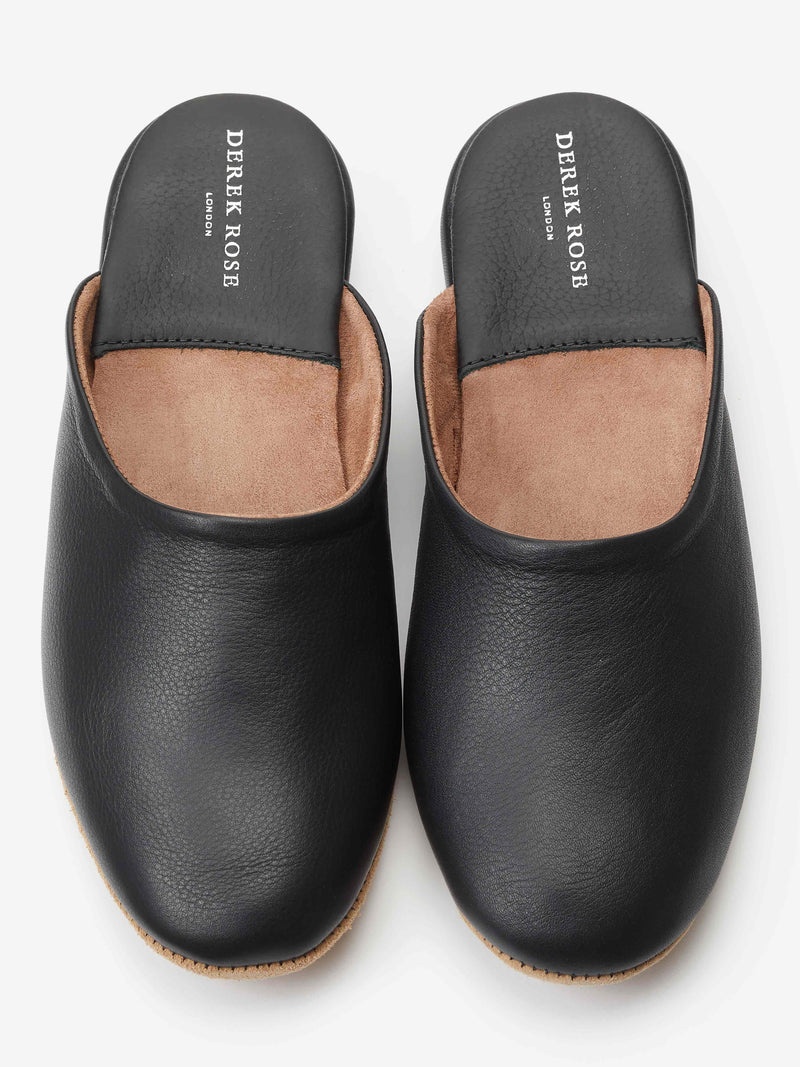 Men's Mule Slippers Morgan Calfskin Leather Black - 4