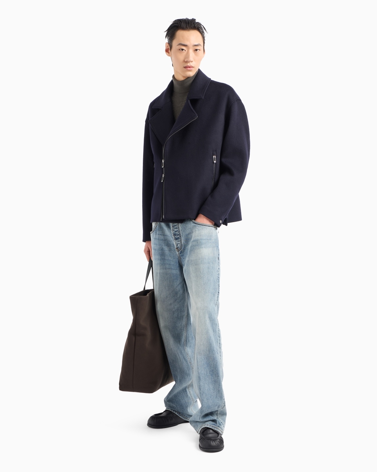VIRGIN WOOL CLOTH BLOUSON WITH DIAGONAL ZIP - 4