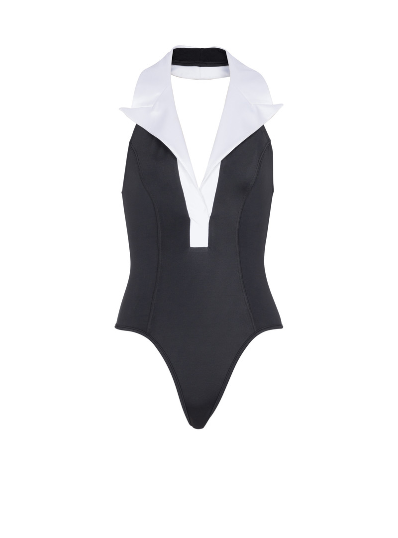 One-piece swimsuit with contrasting collar 1
