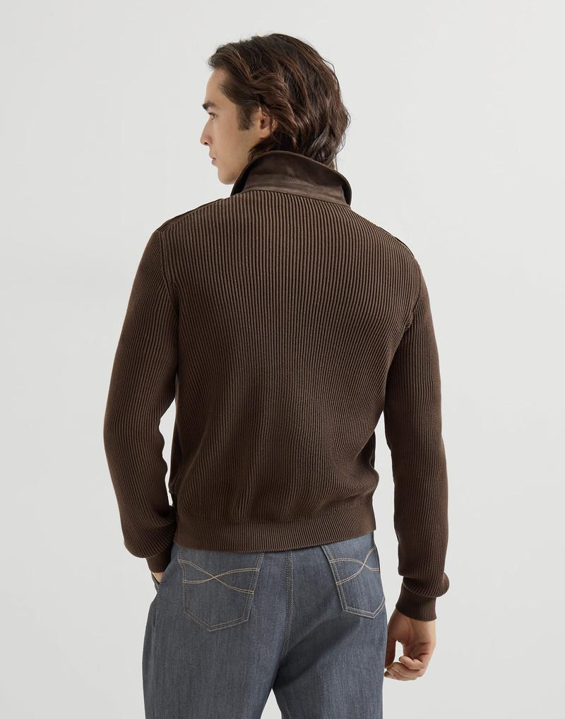 Brunello Cucinelli Suede and cotton knit outerwear jacket outlook