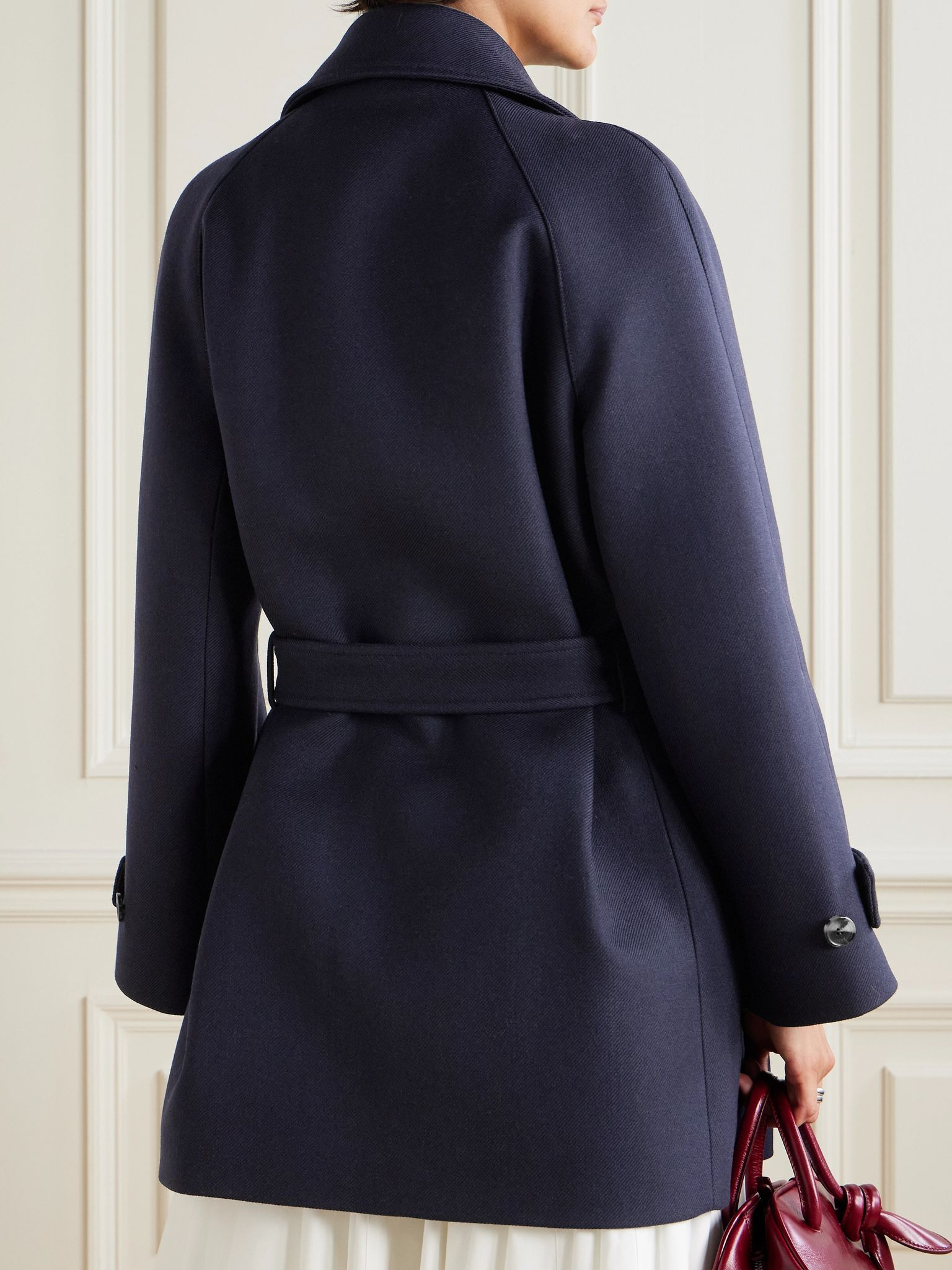 Double-breasted belted wool and silk-blend twill jacket Navy - 3