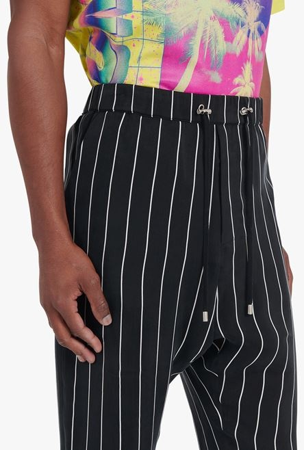 Black and white striped cuprammonium harem-cut pants - 9