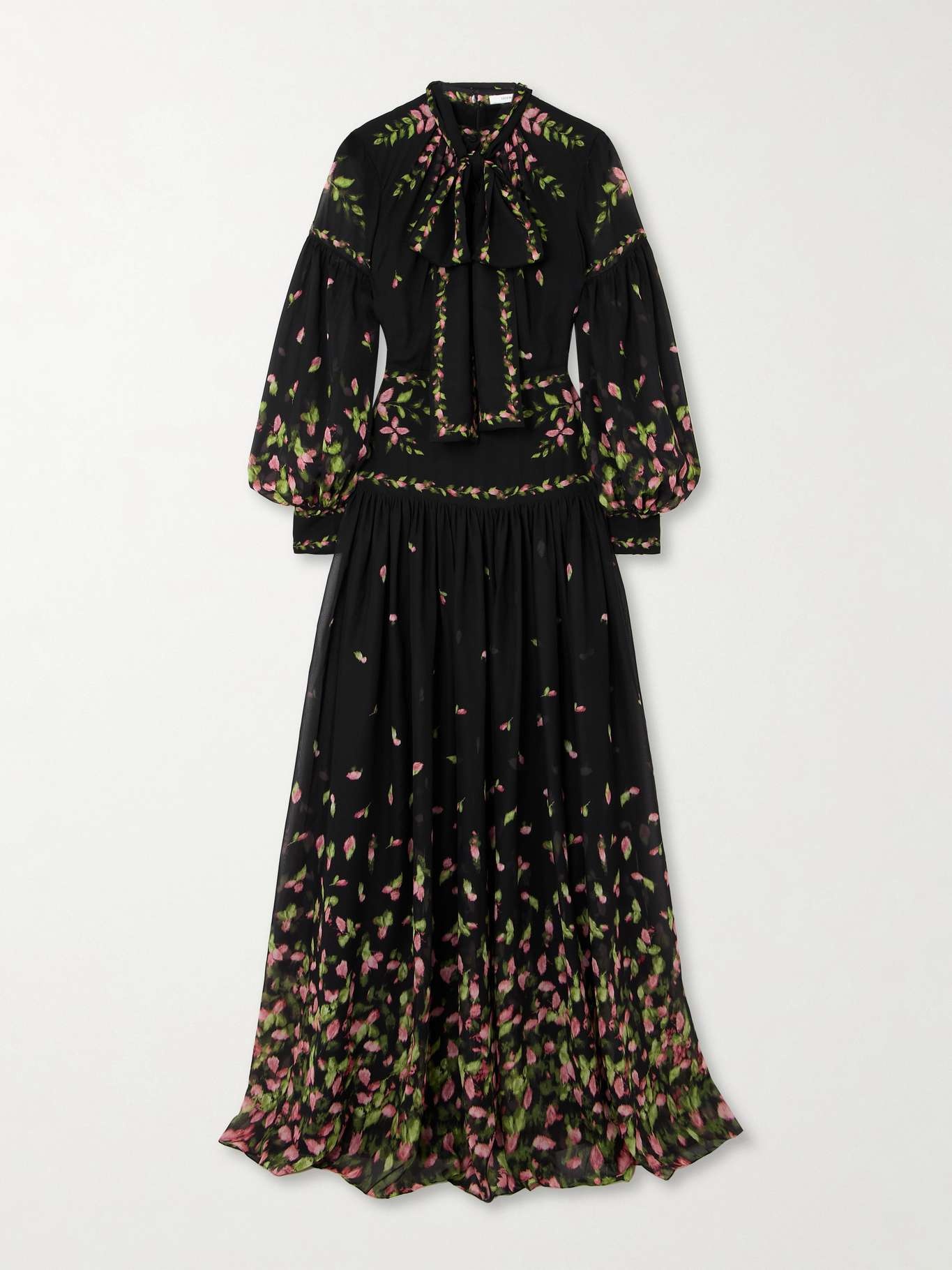 Tie-detailed floral-print silk-georgette gown - 1