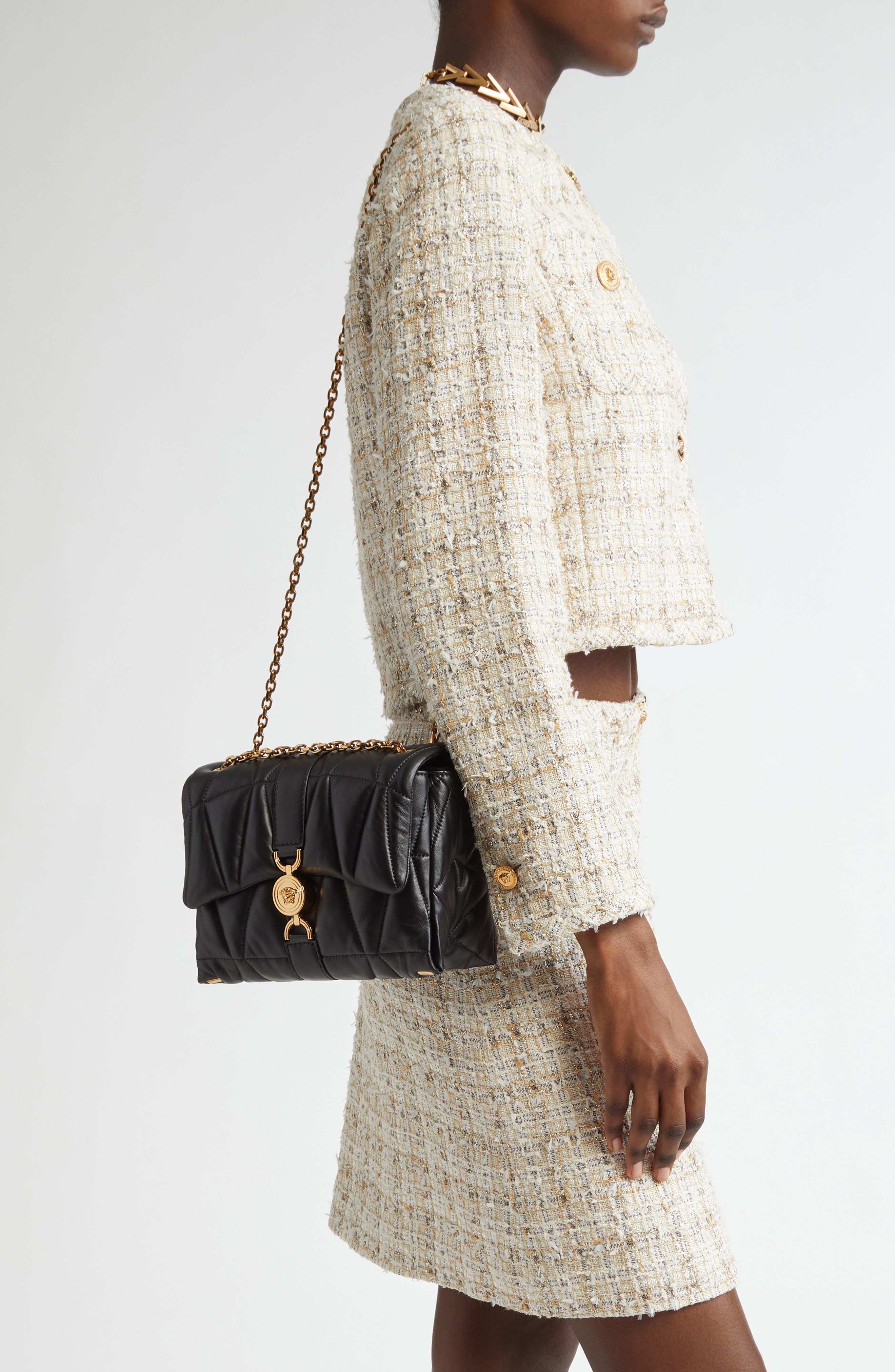Versace Medusa 95 Soft Quilted Leather Shoulder Bag in Black Versace Gold at Nordstrom - 3