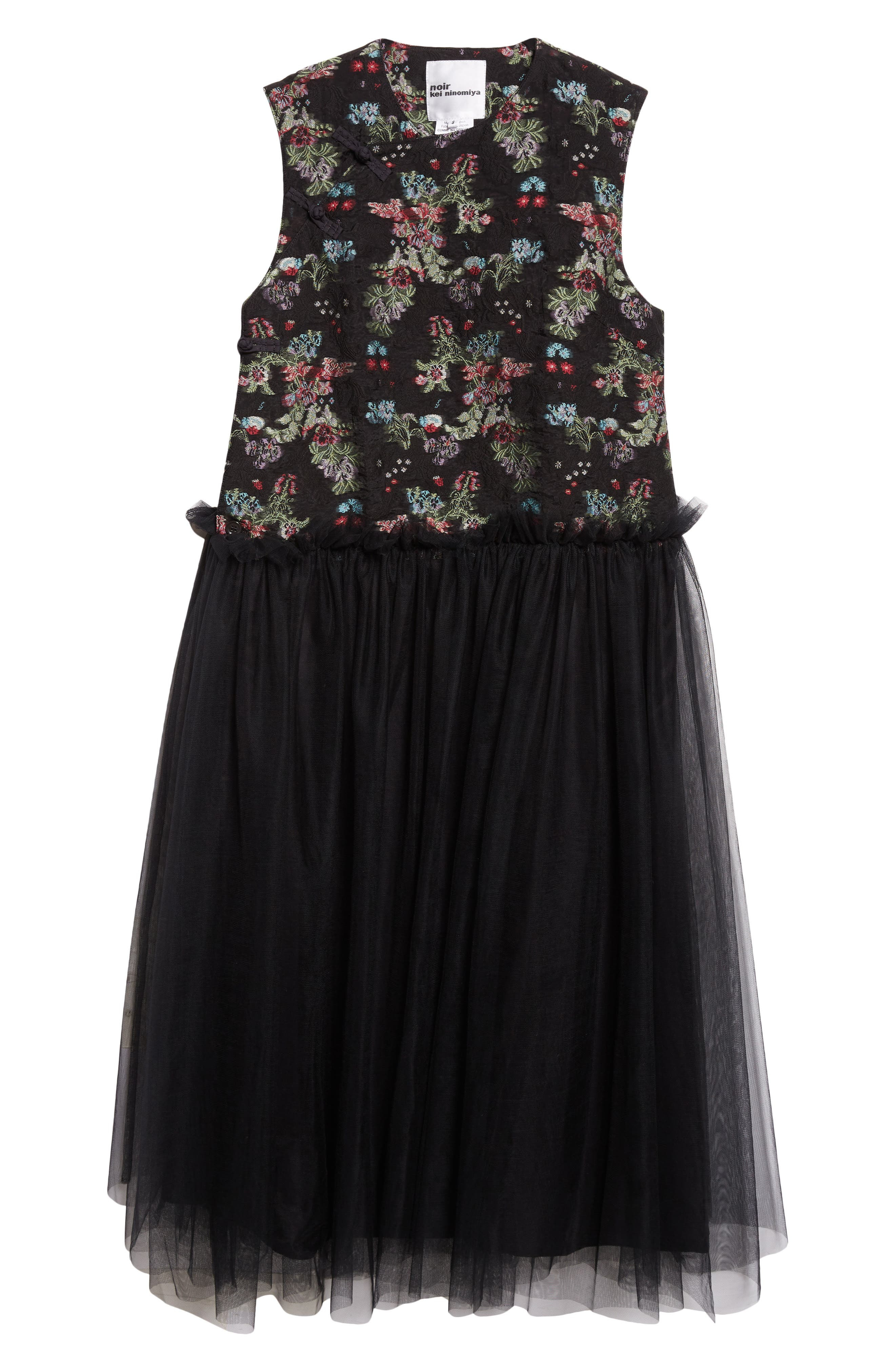 Noir Kei Ninomiya Floral Jacquard & Tulle Midi Dress in Black X Multi at Nordstrom - 5