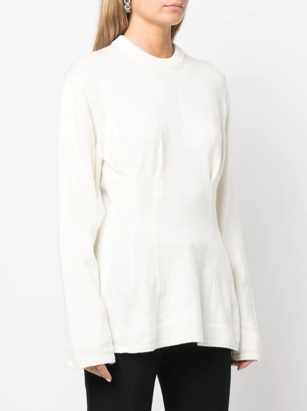 fitted-waist round-neck jumper - 3