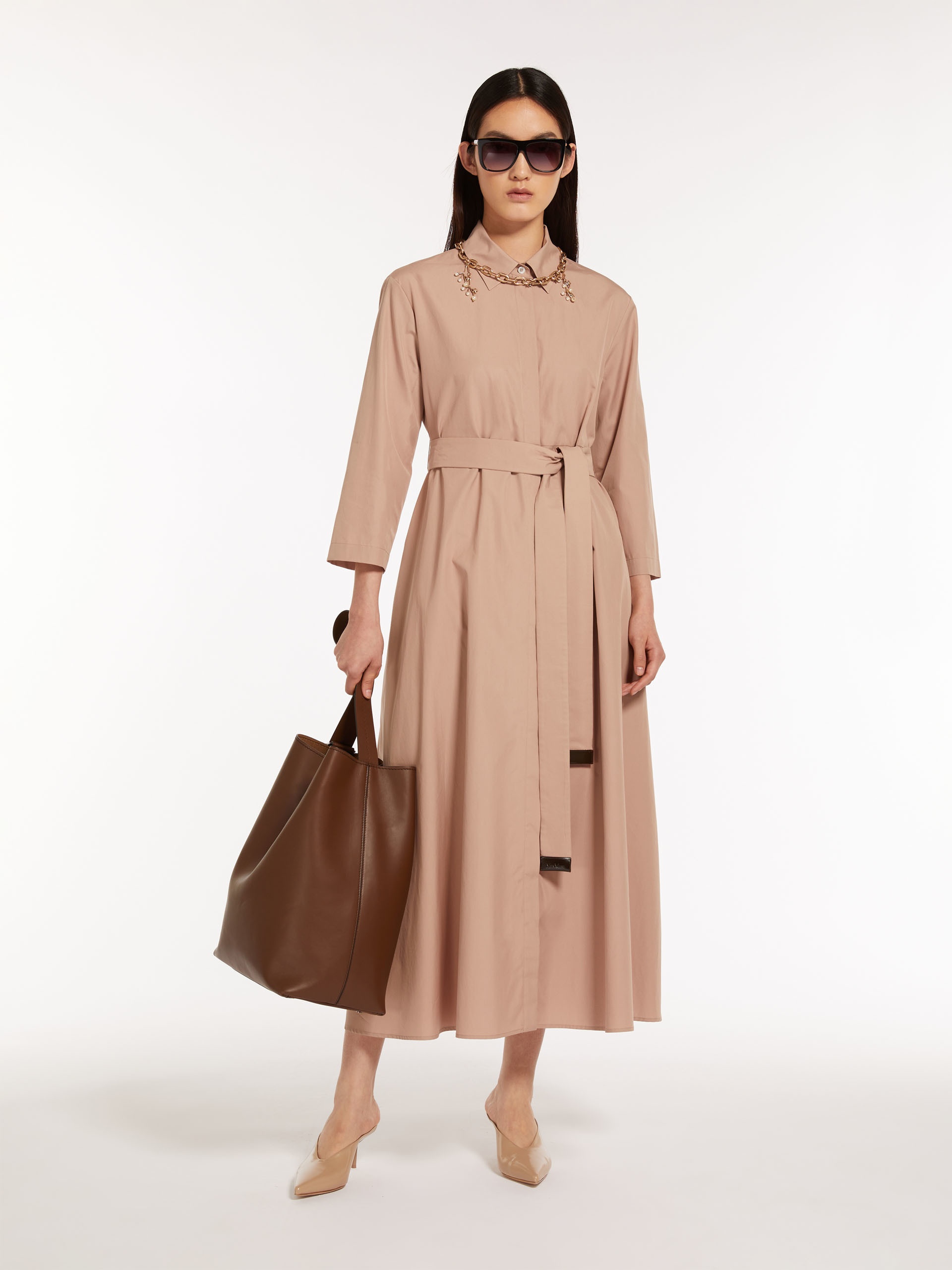 ワンピース S MAX MARA MUD POPLIN OLIMPIA SHIRT DRESS Max Mara Olimpia Tiered Cotton-Poplin Midi Shirt Dress