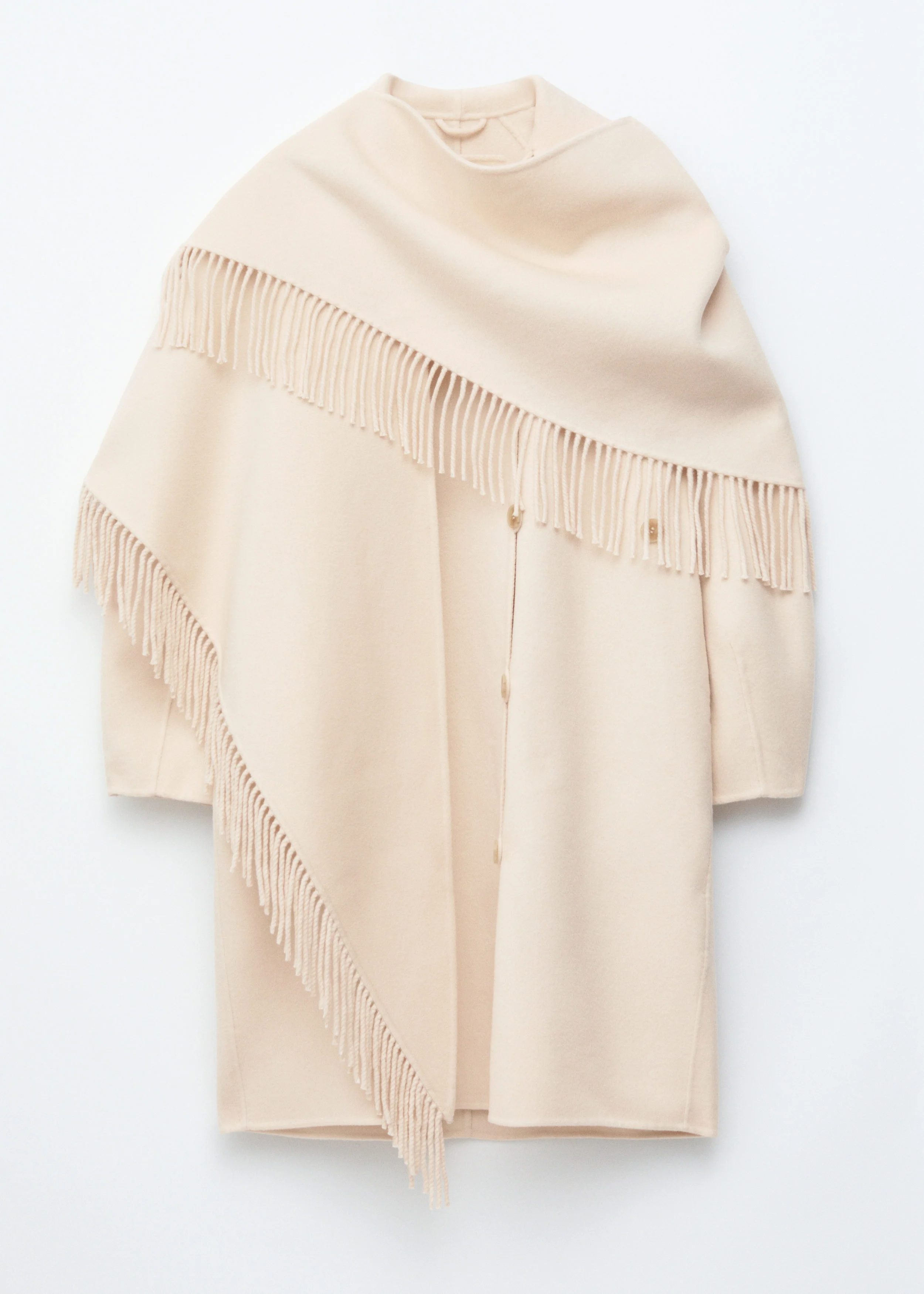Fringed Shawl Wool Coat - 1