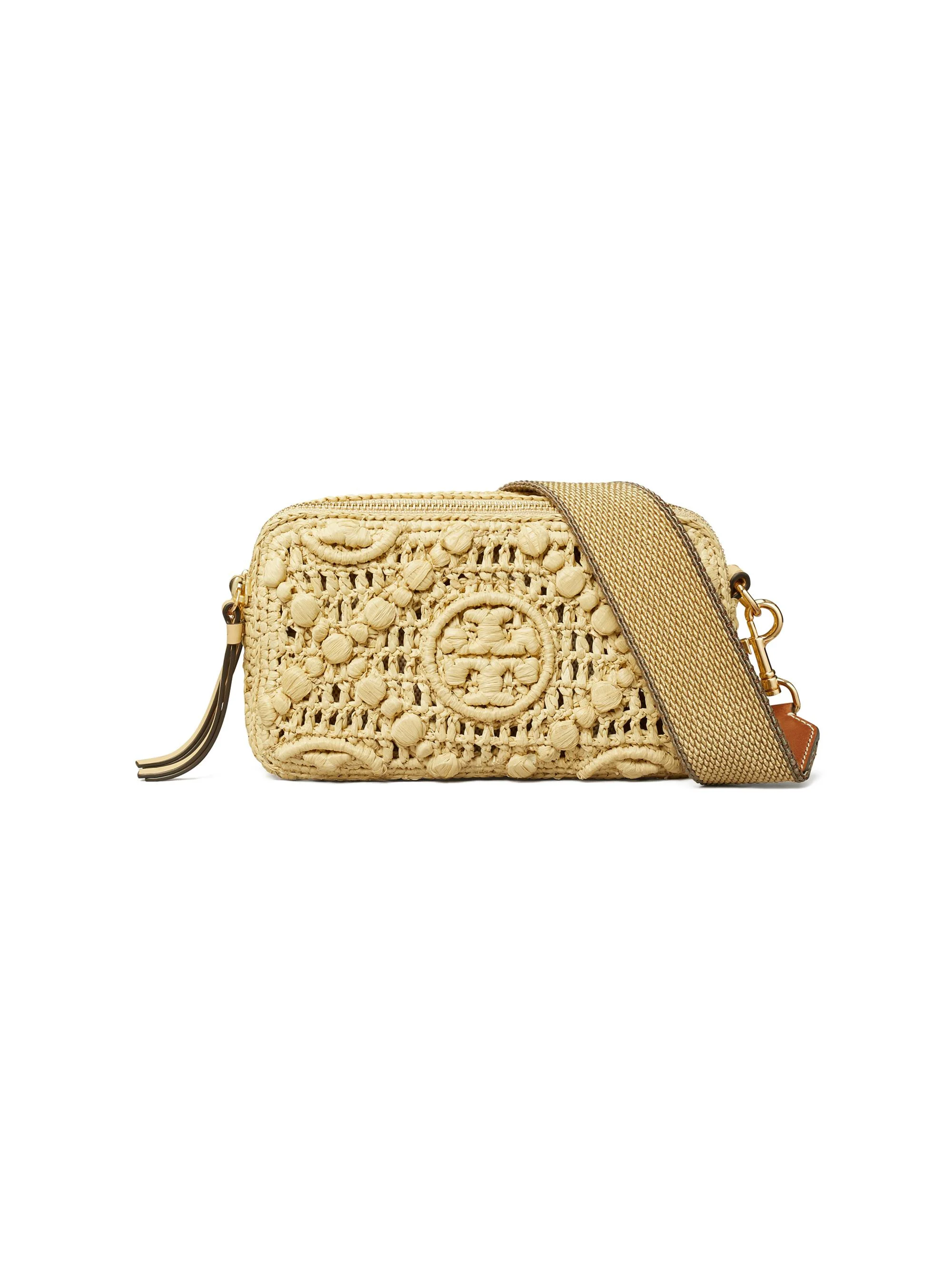 Women's T Monogram Mini Miller Raffia Crossbody Bag - Natural - 1