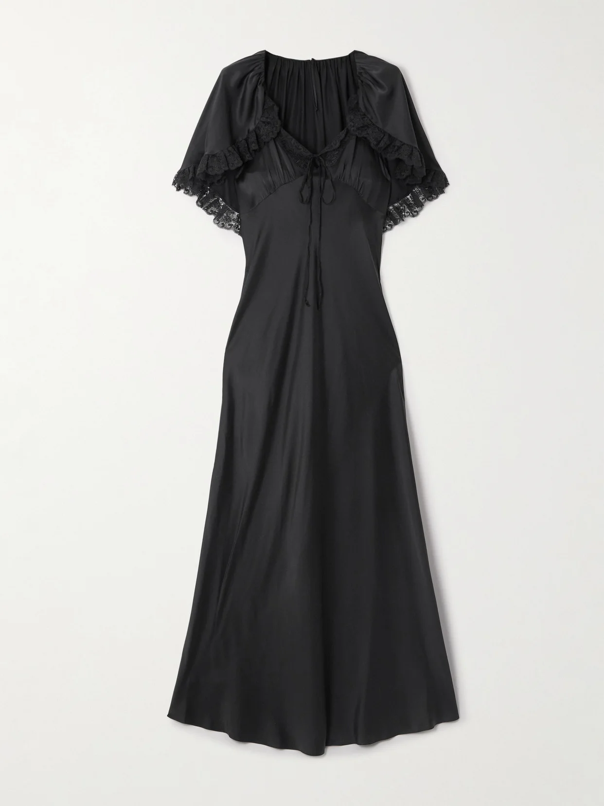 Cape-effect Lace-trimmed Silk-satin Gown - 1