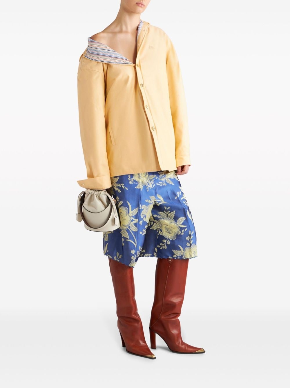 floral-jacquard belted shorts - 2
