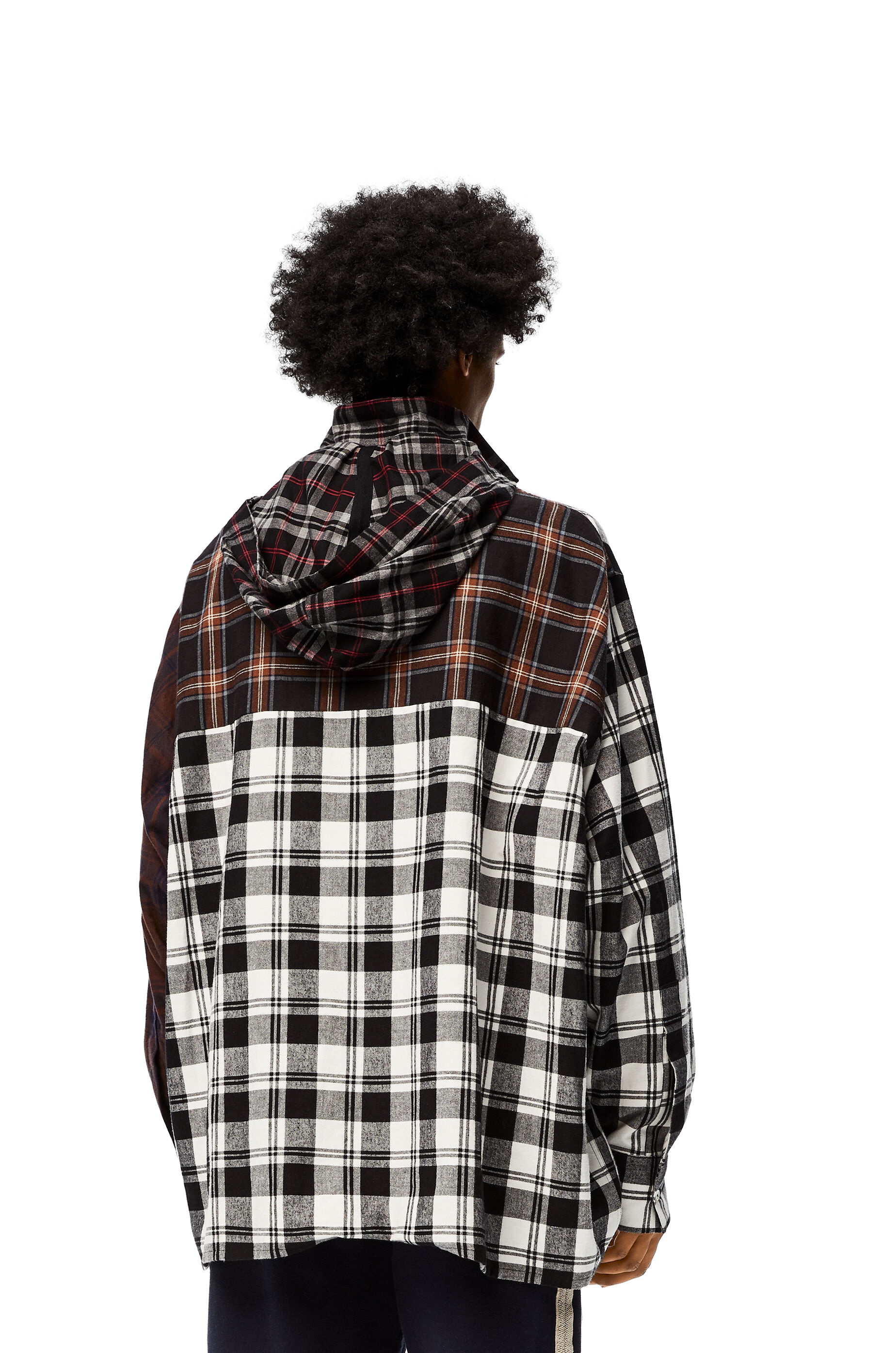 Patchwork oversize hooded shirt in check cotton - 4