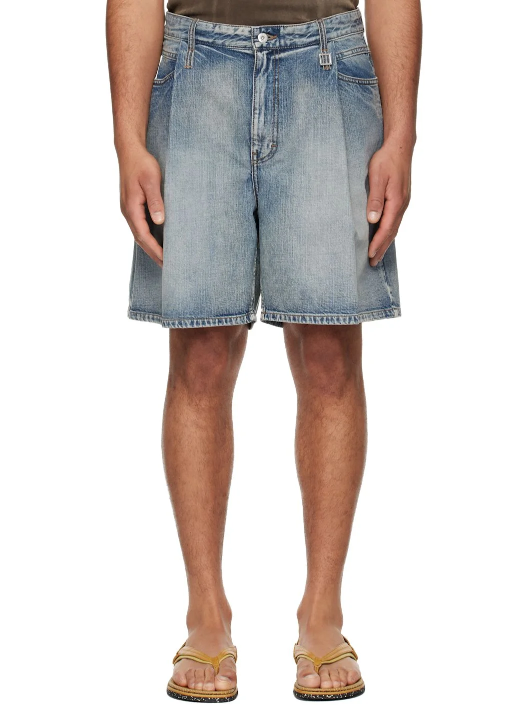 Blue One Tuck Denim Shorts - 1