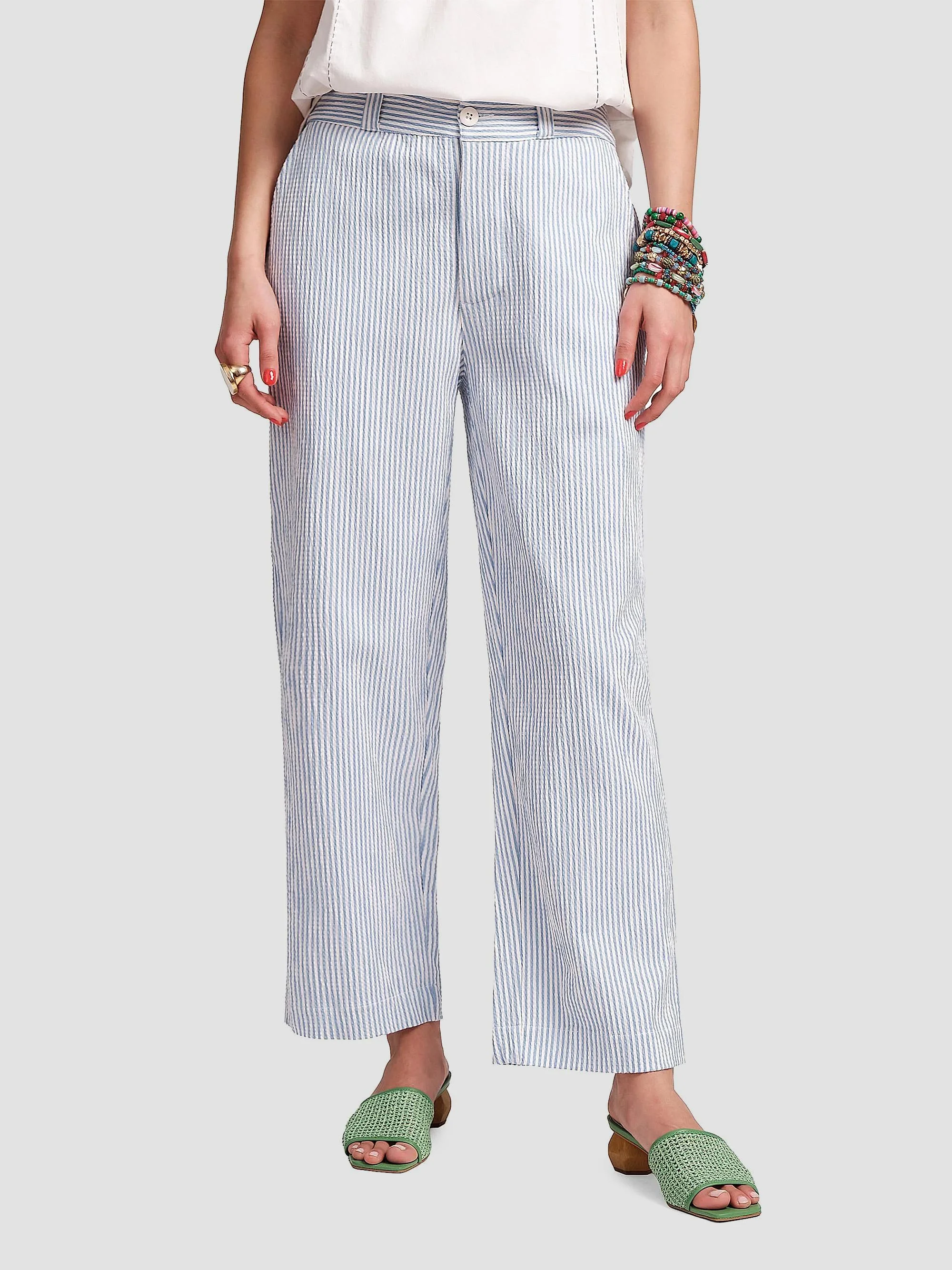 Women's Coleman Seersucker Relaxed-Fit Pants - Light Blue White - 1