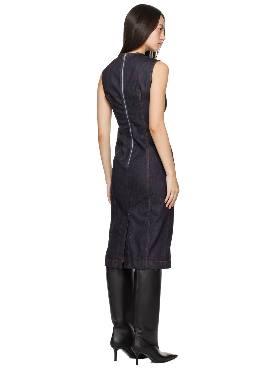 Indigo Crewneck Denim Midi Dress - 3