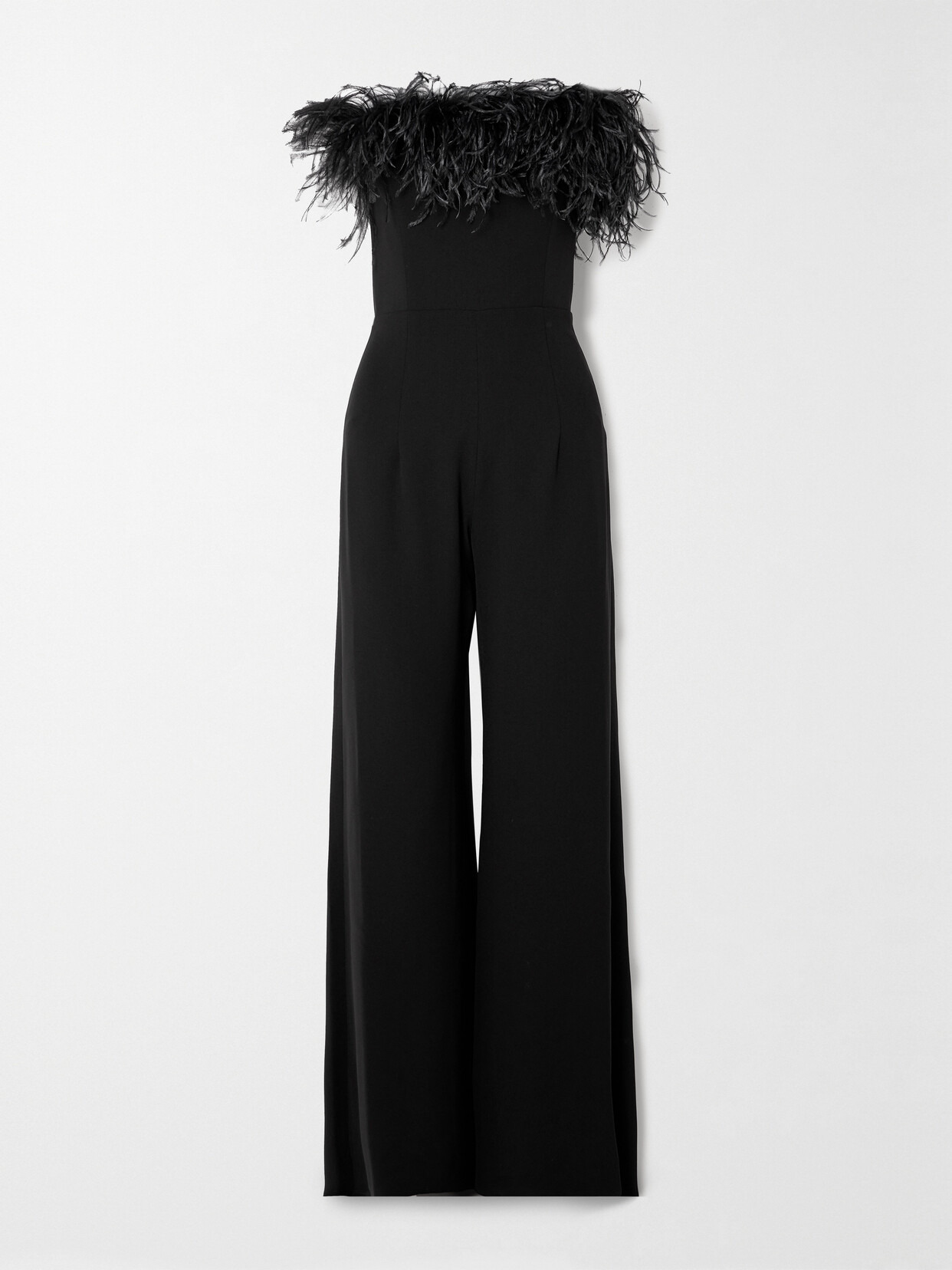 Taree Strapless Feather-trimmed Crepe Jumpsuit - 1