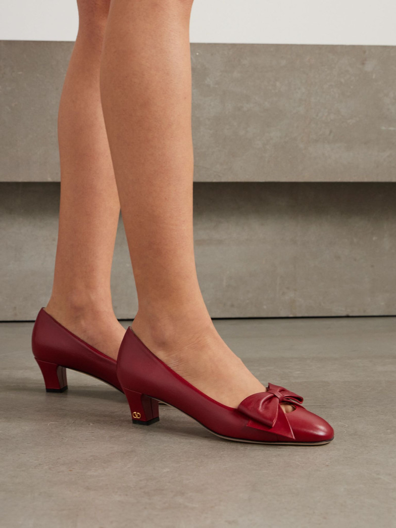 Valentino Bowow 45 bow-embellished leather pumps Red outlook