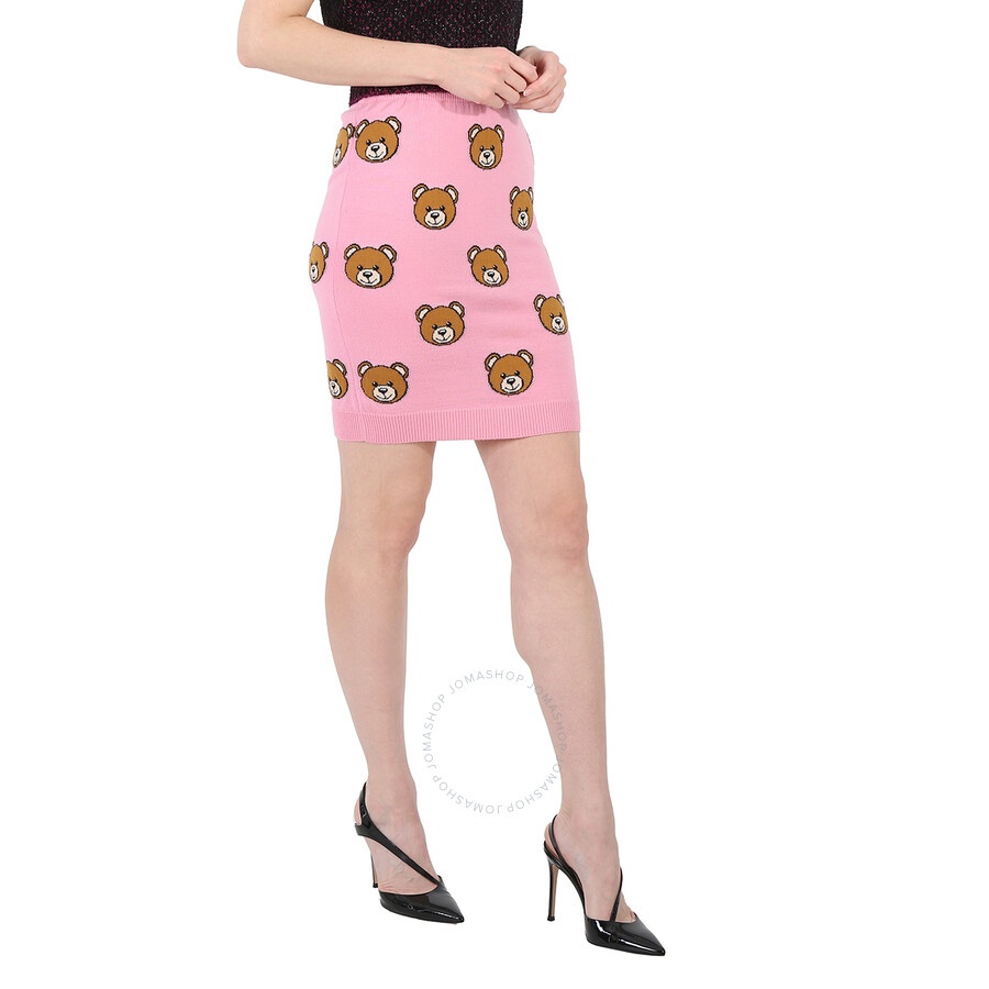 Moschino Ladies Fantasia Rosa Allover Teddy Bear Wool Skirt - 5